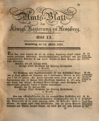 Amtsblatt für den Regierungsbezirk Arnsberg Samstag 12. März 1831