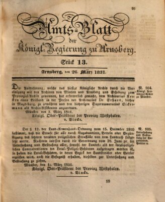 Amtsblatt für den Regierungsbezirk Arnsberg Samstag 26. März 1831