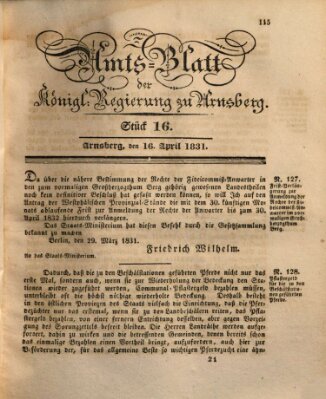 Amtsblatt für den Regierungsbezirk Arnsberg Samstag 16. April 1831