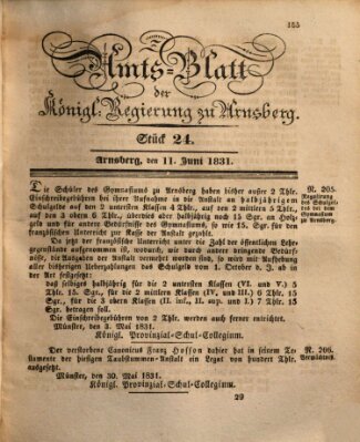 Amtsblatt für den Regierungsbezirk Arnsberg Samstag 11. Juni 1831