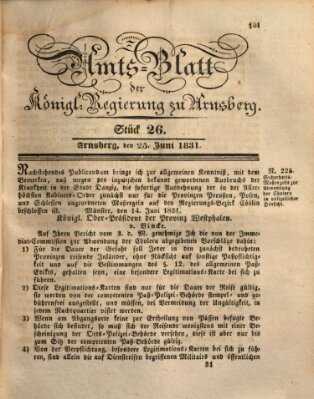 Amtsblatt für den Regierungsbezirk Arnsberg Samstag 25. Juni 1831