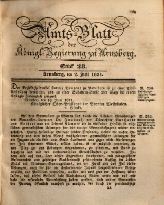 Amtsblatt für den Regierungsbezirk Arnsberg Samstag 2. Juli 1831