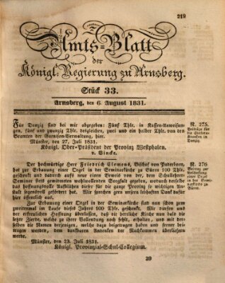 Amtsblatt für den Regierungsbezirk Arnsberg Samstag 6. August 1831