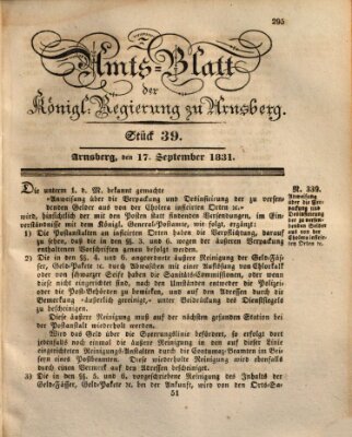 Amtsblatt für den Regierungsbezirk Arnsberg Samstag 17. September 1831