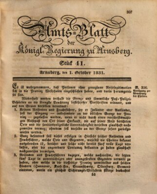 Amtsblatt für den Regierungsbezirk Arnsberg Samstag 1. Oktober 1831