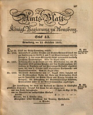 Amtsblatt für den Regierungsbezirk Arnsberg Samstag 15. Oktober 1831