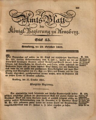 Amtsblatt für den Regierungsbezirk Arnsberg Samstag 29. Oktober 1831