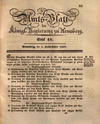 Amtsblatt für den Regierungsbezirk Arnsberg Samstag 5. November 1831