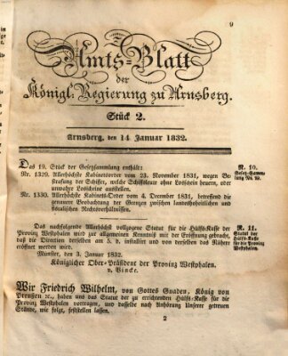 Amtsblatt für den Regierungsbezirk Arnsberg Samstag 14. Januar 1832