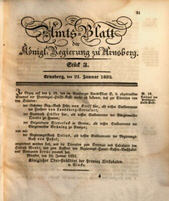 Amtsblatt für den Regierungsbezirk Arnsberg Samstag 21. Januar 1832