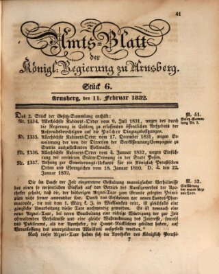 Amtsblatt für den Regierungsbezirk Arnsberg Samstag 11. Februar 1832