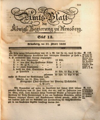 Amtsblatt für den Regierungsbezirk Arnsberg Samstag 31. März 1832