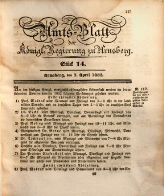 Amtsblatt für den Regierungsbezirk Arnsberg Samstag 7. April 1832