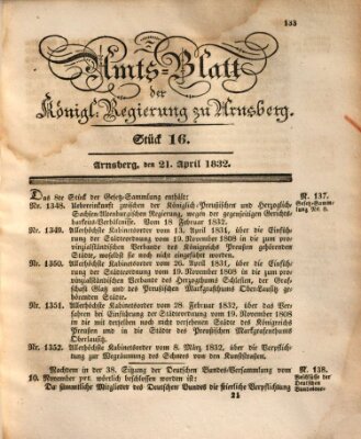 Amtsblatt für den Regierungsbezirk Arnsberg Samstag 21. April 1832