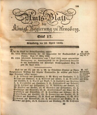 Amtsblatt für den Regierungsbezirk Arnsberg Samstag 28. April 1832