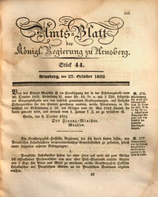 Amtsblatt für den Regierungsbezirk Arnsberg Samstag 27. Oktober 1832