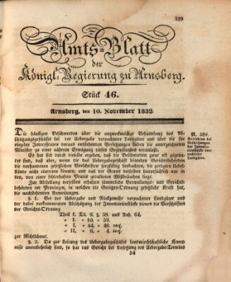 Amtsblatt für den Regierungsbezirk Arnsberg Samstag 10. November 1832