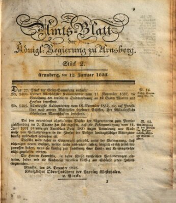 Amtsblatt für den Regierungsbezirk Arnsberg Samstag 12. Januar 1833