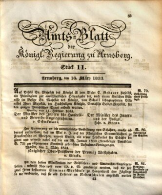 Amtsblatt für den Regierungsbezirk Arnsberg Samstag 16. März 1833