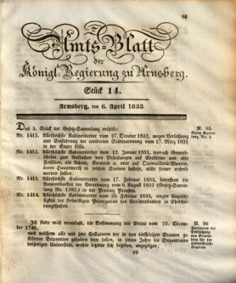 Amtsblatt für den Regierungsbezirk Arnsberg Samstag 6. April 1833