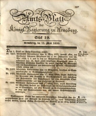 Amtsblatt für den Regierungsbezirk Arnsberg Samstag 11. Mai 1833