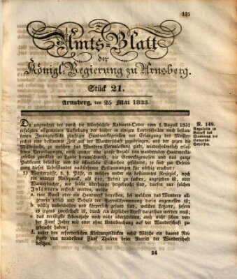 Amtsblatt für den Regierungsbezirk Arnsberg Samstag 25. Mai 1833