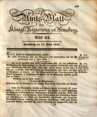 Amtsblatt für den Regierungsbezirk Arnsberg Samstag 15. Juni 1833