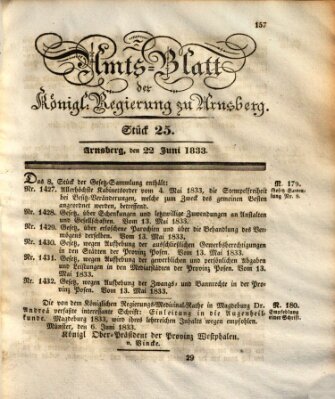 Amtsblatt für den Regierungsbezirk Arnsberg Samstag 22. Juni 1833