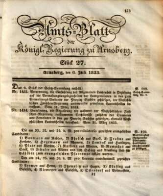 Amtsblatt für den Regierungsbezirk Arnsberg Samstag 6. Juli 1833