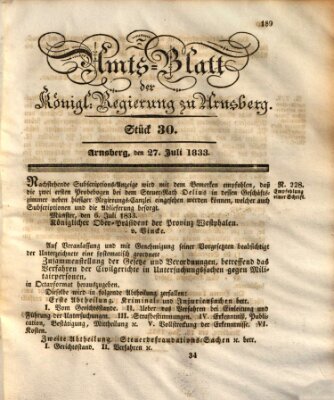 Amtsblatt für den Regierungsbezirk Arnsberg Samstag 27. Juli 1833