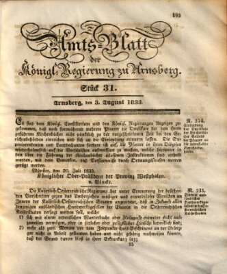 Amtsblatt für den Regierungsbezirk Arnsberg Samstag 3. August 1833