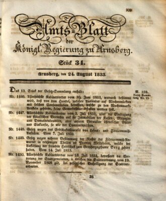 Amtsblatt für den Regierungsbezirk Arnsberg Samstag 24. August 1833