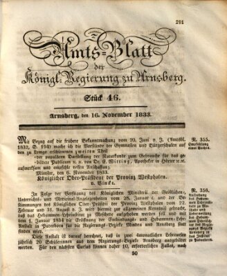 Amtsblatt für den Regierungsbezirk Arnsberg Samstag 16. November 1833