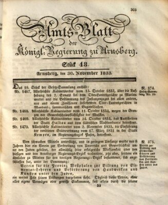 Amtsblatt für den Regierungsbezirk Arnsberg Samstag 30. November 1833