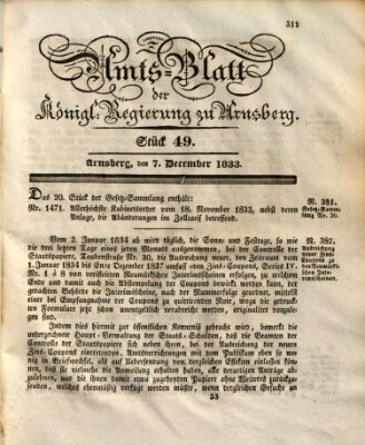 Amtsblatt für den Regierungsbezirk Arnsberg Samstag 7. Dezember 1833