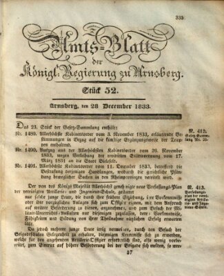 Amtsblatt für den Regierungsbezirk Arnsberg Samstag 28. Dezember 1833