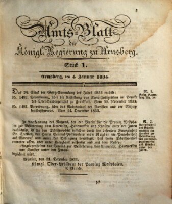 Amtsblatt für den Regierungsbezirk Arnsberg Samstag 4. Januar 1834