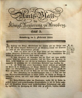 Amtsblatt für den Regierungsbezirk Arnsberg Samstag 1. Februar 1834