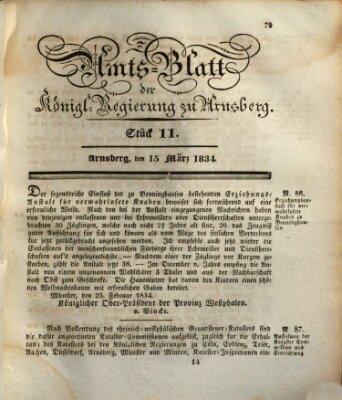 Amtsblatt für den Regierungsbezirk Arnsberg Samstag 15. März 1834