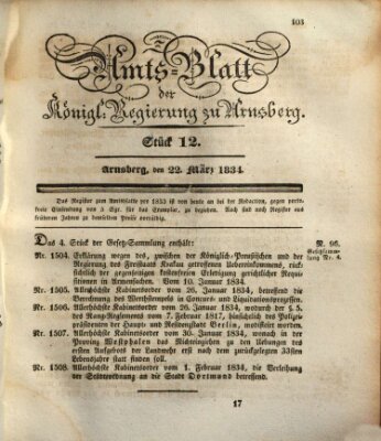 Amtsblatt für den Regierungsbezirk Arnsberg Samstag 22. März 1834