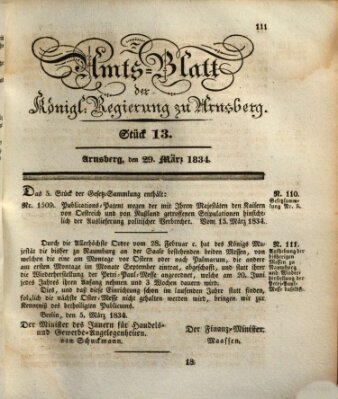 Amtsblatt für den Regierungsbezirk Arnsberg Samstag 29. März 1834