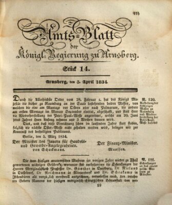 Amtsblatt für den Regierungsbezirk Arnsberg Samstag 5. April 1834