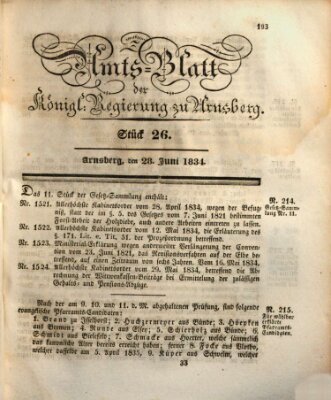 Amtsblatt für den Regierungsbezirk Arnsberg Samstag 28. Juni 1834