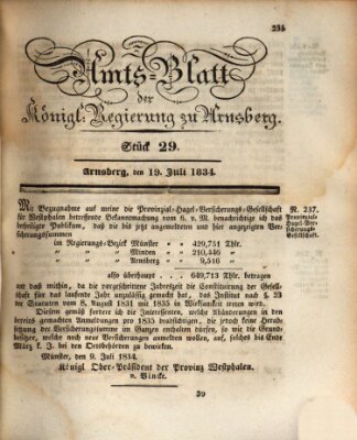 Amtsblatt für den Regierungsbezirk Arnsberg Samstag 19. Juli 1834