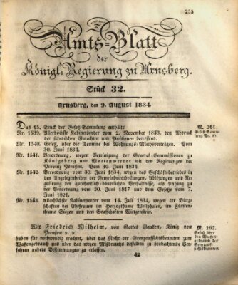 Amtsblatt für den Regierungsbezirk Arnsberg Samstag 9. August 1834