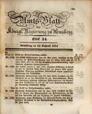 Amtsblatt für den Regierungsbezirk Arnsberg Samstag 23. August 1834