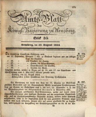 Amtsblatt für den Regierungsbezirk Arnsberg Samstag 30. August 1834