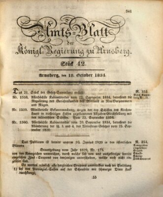 Amtsblatt für den Regierungsbezirk Arnsberg Samstag 18. Oktober 1834