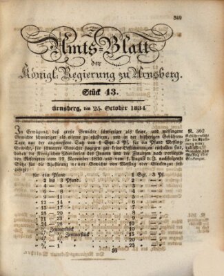 Amtsblatt für den Regierungsbezirk Arnsberg Samstag 25. Oktober 1834