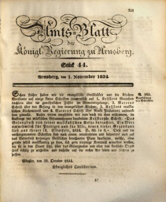 Amtsblatt für den Regierungsbezirk Arnsberg Samstag 1. November 1834